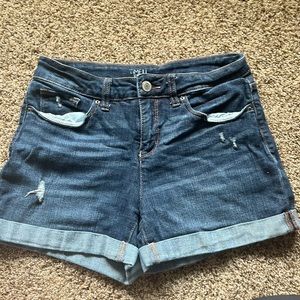 Time and True Dark Blue Mid Waist Jean Shorts